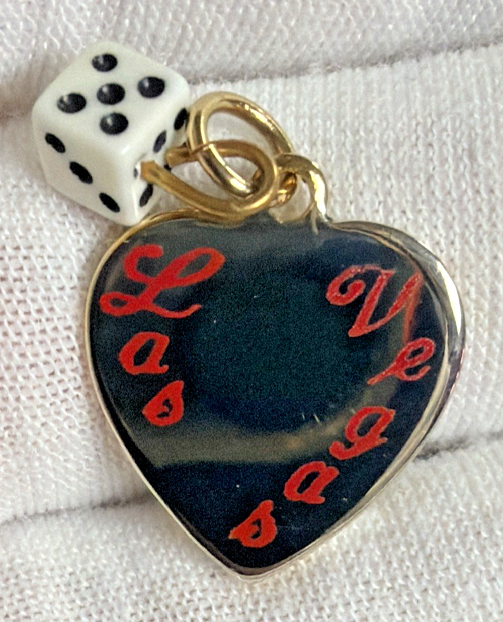 Vintage Las Vegas Gold Tone Heart Charm Pendant Dice Die